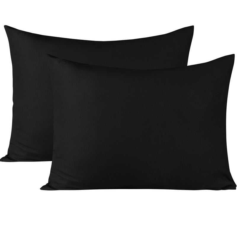 BEDSUM Microfiber Standard Pillowcases Set of 2, Soft Wrinkle Resistant and Easy Care Pillow Cases with Envelope Closure for Kids, 20x26 inches, Black - Image 1